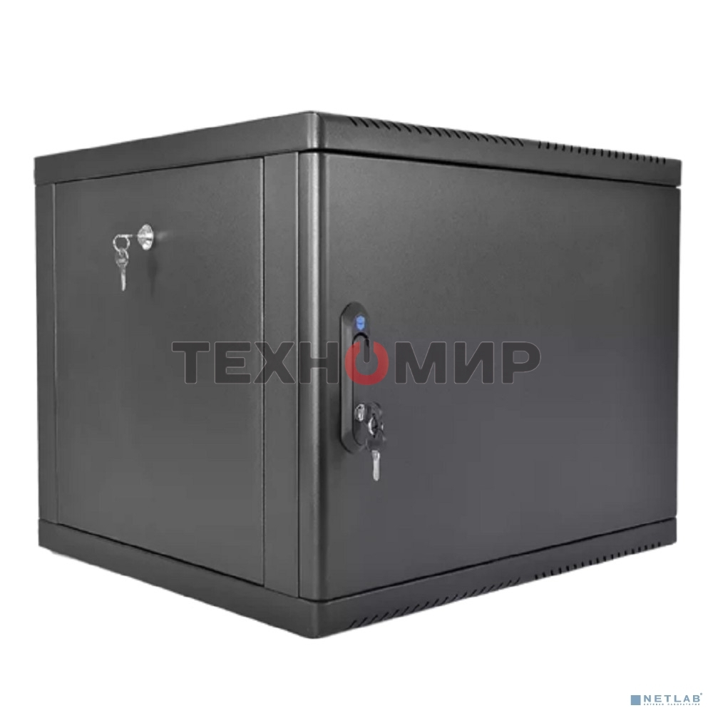 Шкаф коммутационный ЦМО (ШРН-9.350.1-9005) настенный 9U 600x350 мм пер. дв. стал. лист 200 кг черный 300 мм