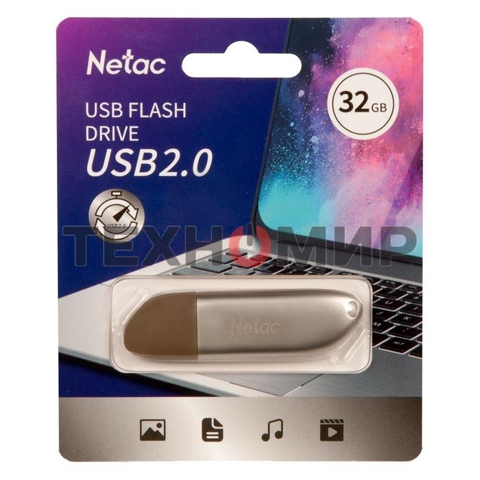 Флешка USB Netac U352 (NT03U352N-032G-20PN), 32Gb, USB 2.0, R/W 50/15, серебристый