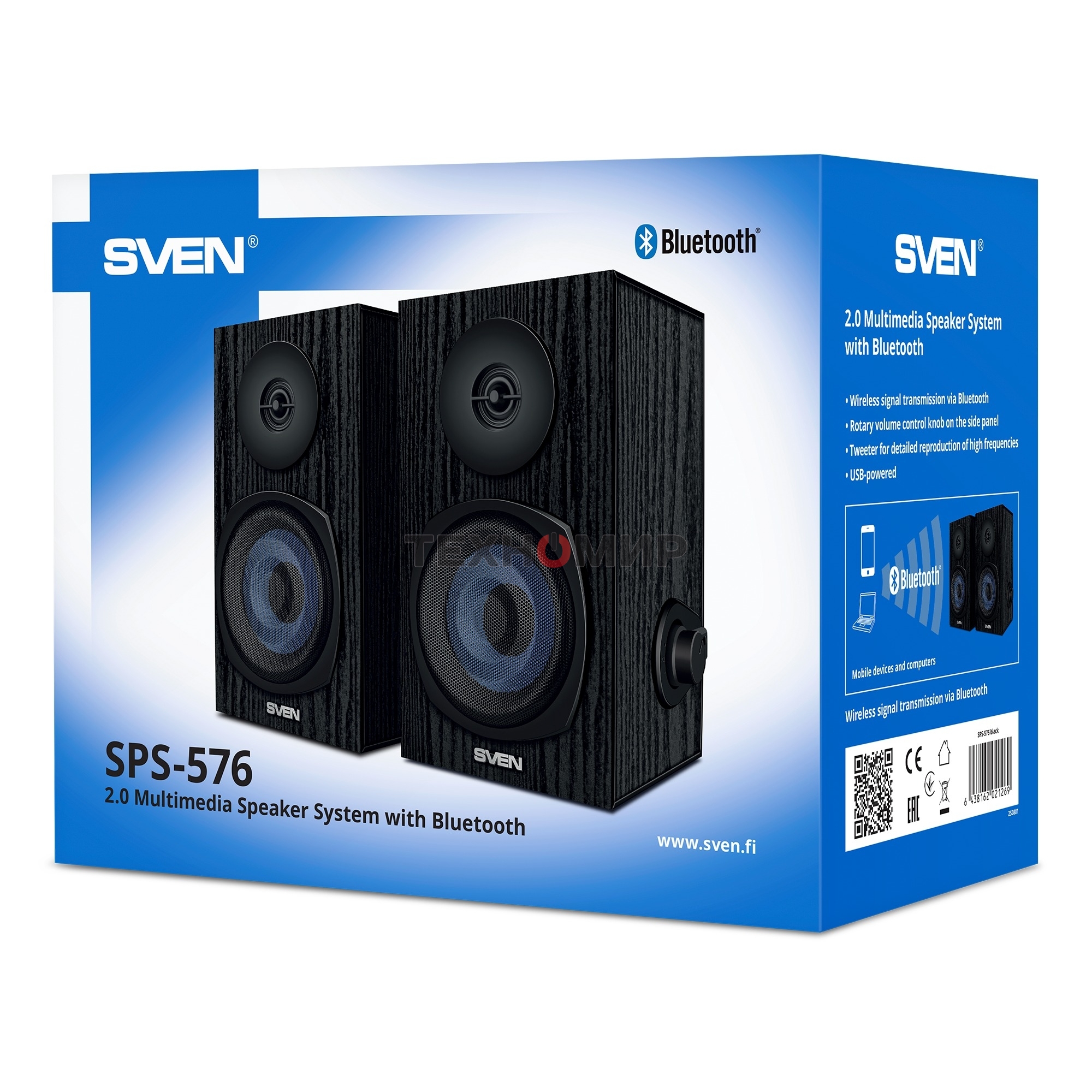 Акустическая система 2.0 SVEN SPS-576 черные (2x4W, Bluetooth, дерево)