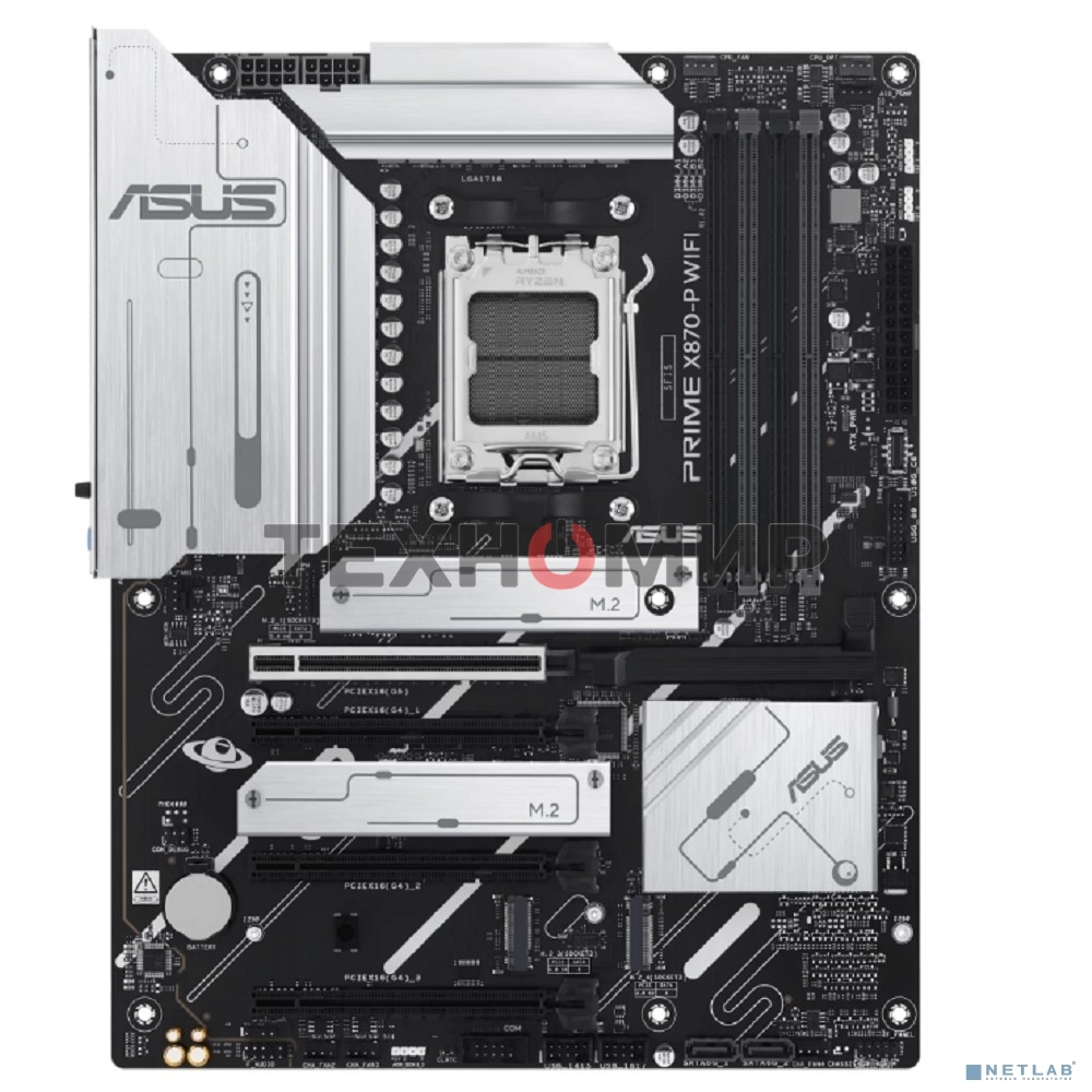 Материнская плата ASUS PRIME X870-P WIFI, AM5, AMD X870, 4xDDR5, 2xSATA, 4xM.2, 1xPCI-E 5.0 x16, 2xPCI-E 4.0 x1, 1xHDMI, 2xUSB-C, 1x 2.5Gb LAN, 4xUSB-A 3.2 Gen 1, 1xUSB-A 3.2 Gen 2, 4xUSB-A 2.0, 3x3.5 мм, 7.1, 1xWi-Fi 7, ATX