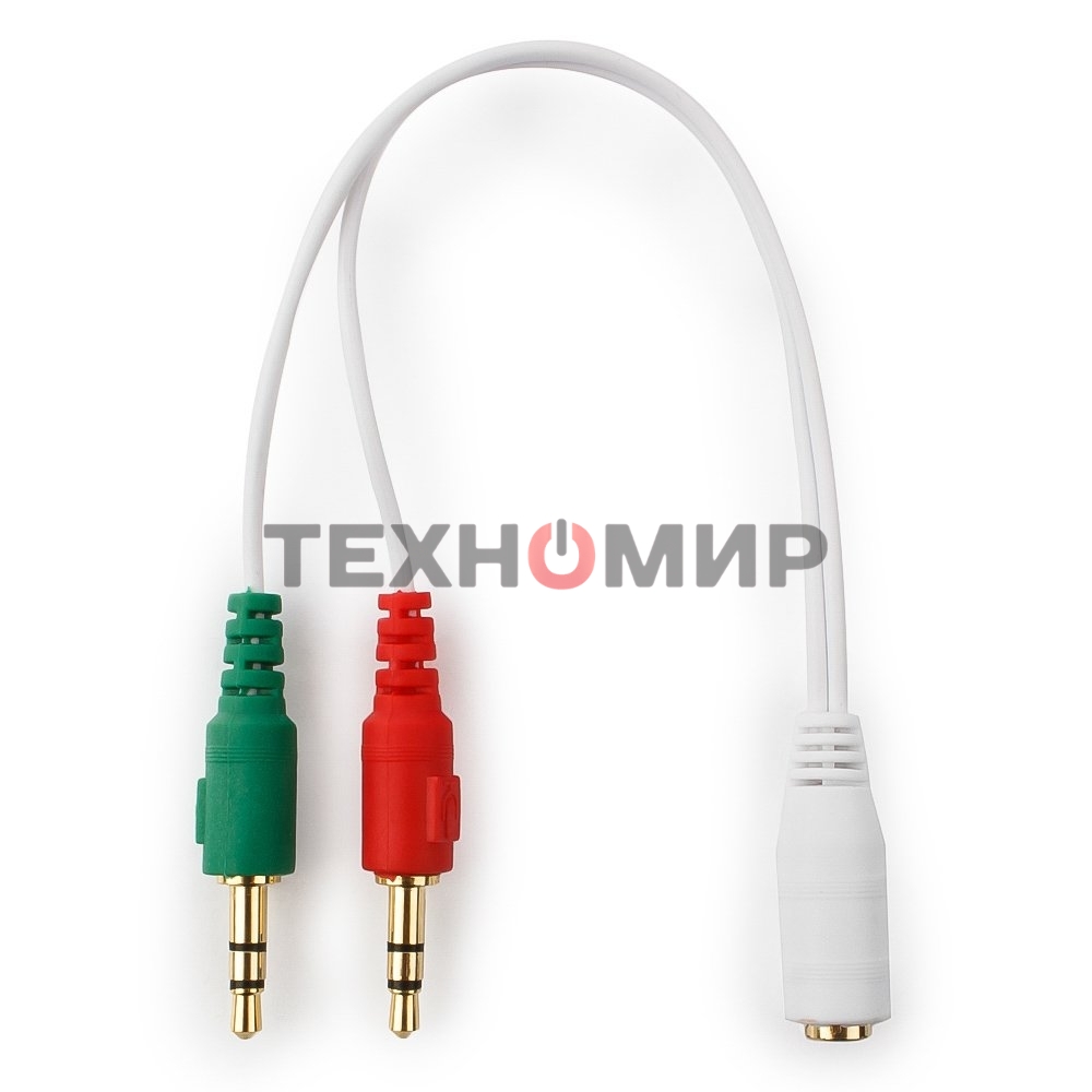Кабель аудио сигнала Cablexpert, Jack3.5 нушники + 3.5 микрофон-> Jack3.5 4pin, длина 20 см, белый