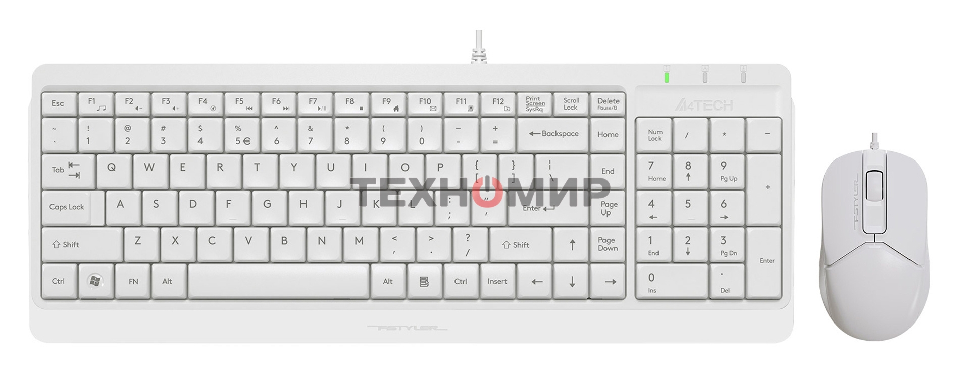 Комплект клавиатура+мышь A4Tech FStyler F1512 проводной, USB, 1200 DPI, белый