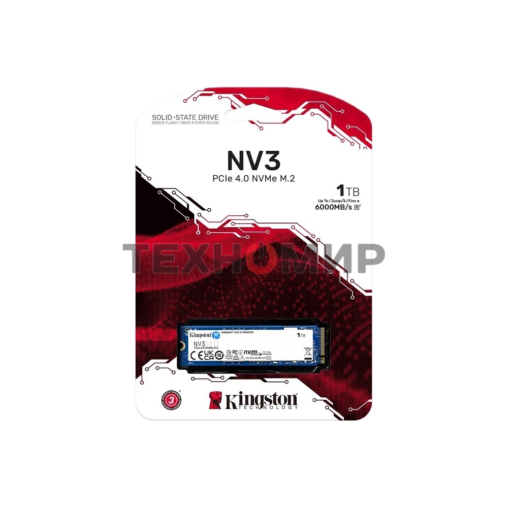 Накопитель SSD Kingston NV3, 1Tb, M.2 2280, NVMe, PCIe 4.0, R/W 6000/4000