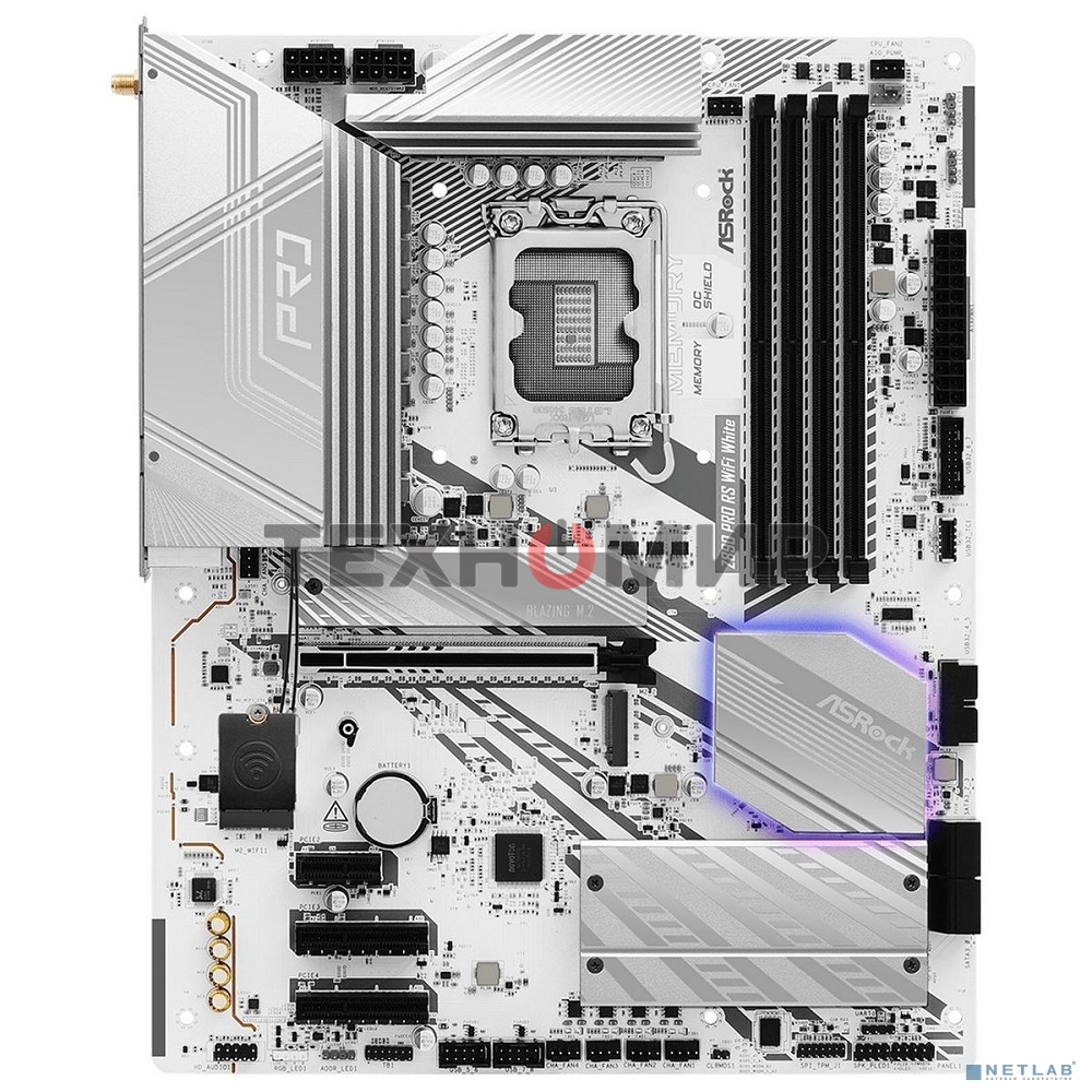Материнская плата ASRock Z890 Pro RS WiFi белый, LGA 1851, Intel Z890, 4xDDR5, 4xSATA, 4xM.2, 1xPCIe 5.0 x16, 2xPCIe 4.0 x16, 1xPCIe x1, 2xUSB-C Thunderbolt 4, 4xUSB-A 3.2 Gen 1, 1xUSB-A 3.2 Gen 2, 1xHDMI, 1xDP, 1x2.5Gb LAN, 5x3.5 мм, 7.1, ATX