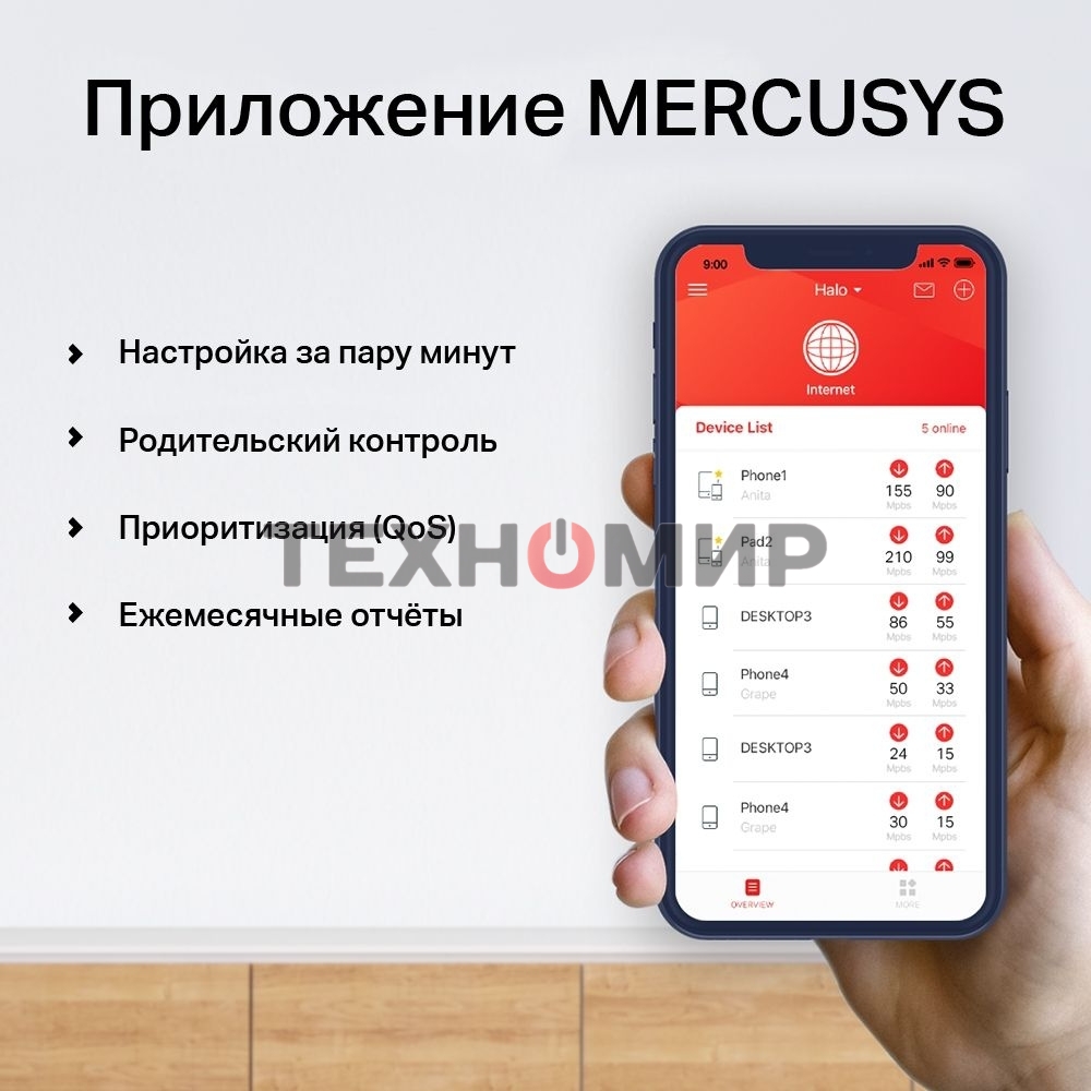 Система Mercusys MESH AC1900 Whole Home Mesh Wi-Fi System, 3× Internal Antennas, 3×Gb ports (WAN/LAN) (2-pack)