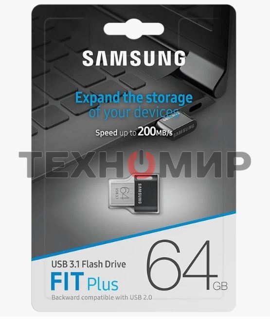 Флешка USB 64Gb Samsung FIT Plus, USB 3.1, 300 Mb/s