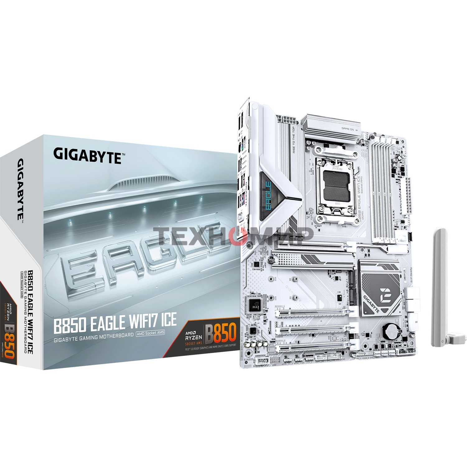 Материнская плата Gigabyte B850 EAGLE WIFI7 ICE, AM5, AMD B850, 4xDDR5, 4xSATA, 3xM.2, 1xPCIe 5.0 x16, 1xPCIe 4.0 x4, 2xPCIe 3.0 x1, 1xDP (v1.4), 1xHDMI, 1x2.5Gb LAN, Wi-Fi 7, Bluetooth 5.4, 1xUSB-C 5Gbps, 2xUSB-A 10Gbps, 2xUSB-A 5Gbps, 4xUSB-A 2.0, 3x3.5
