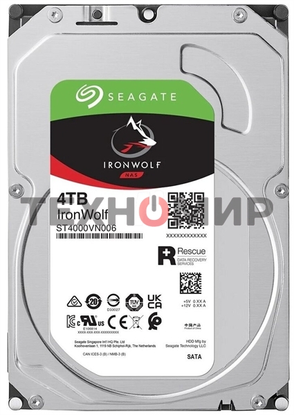 Жесткий диск Seagate 4Tb Ironwolf (ST4000VN006) SATA 6.0Gb/s, 5400 rpm, 256mb buffer, 3.5