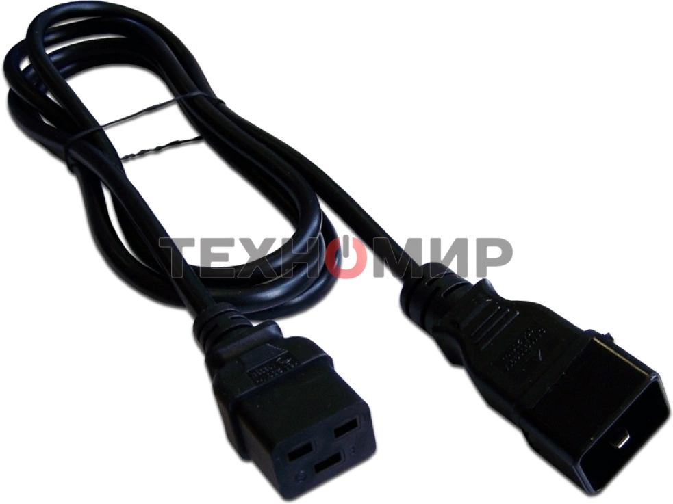 Шнур питания Lanmaster C19-C20, 3х1.5, 220В, 16А, черный, 0.5 м