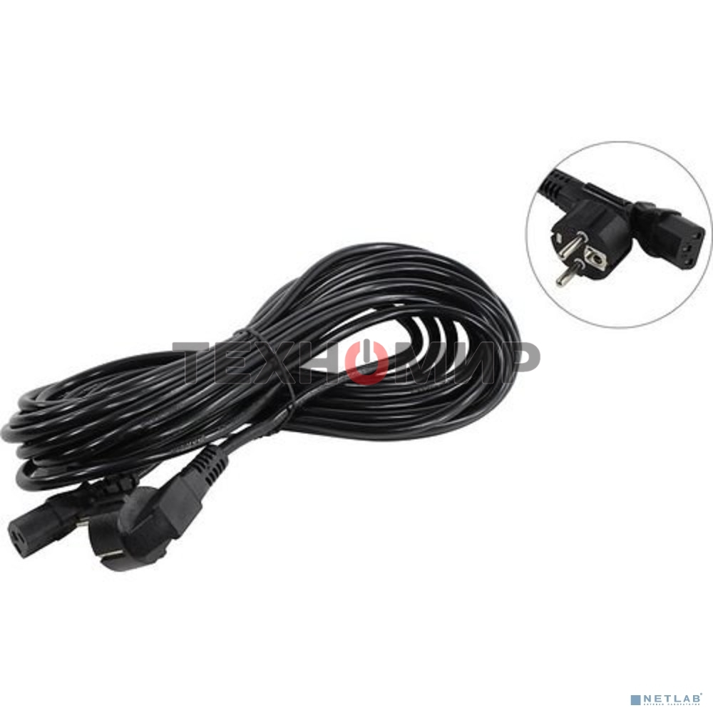 Кабель питания ExeGate Power PC-10P (Евровилка угловая Schuko->С13) VDE-250V-3*1.0-CU, 10A, 10м