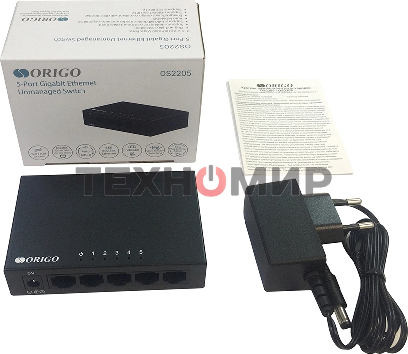 Коммутатор неуправляемый ORIGO OS2205/A2A 5x1000Base-T, корпус металл