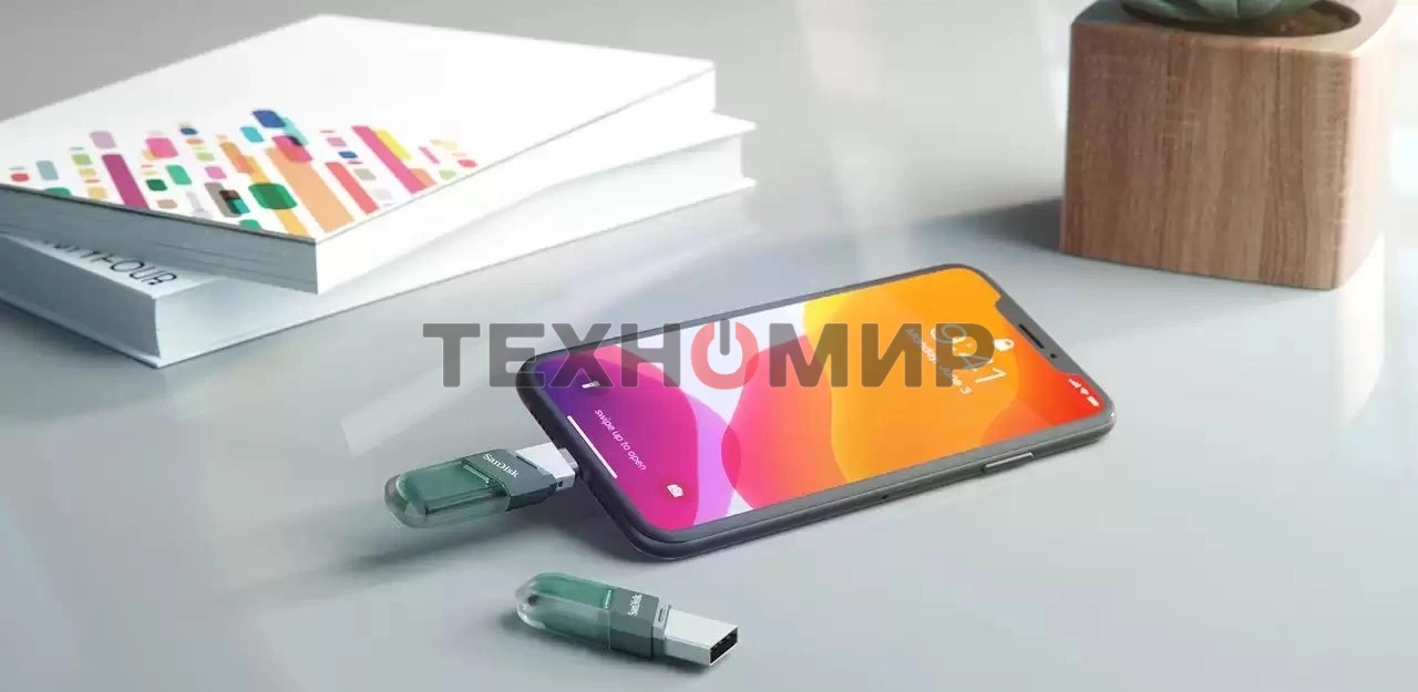 Флешка USB Sandisk 128Gb iXpand Flip SDIX90N-128G-GN6NE USB3.1 зеленый/серебристый