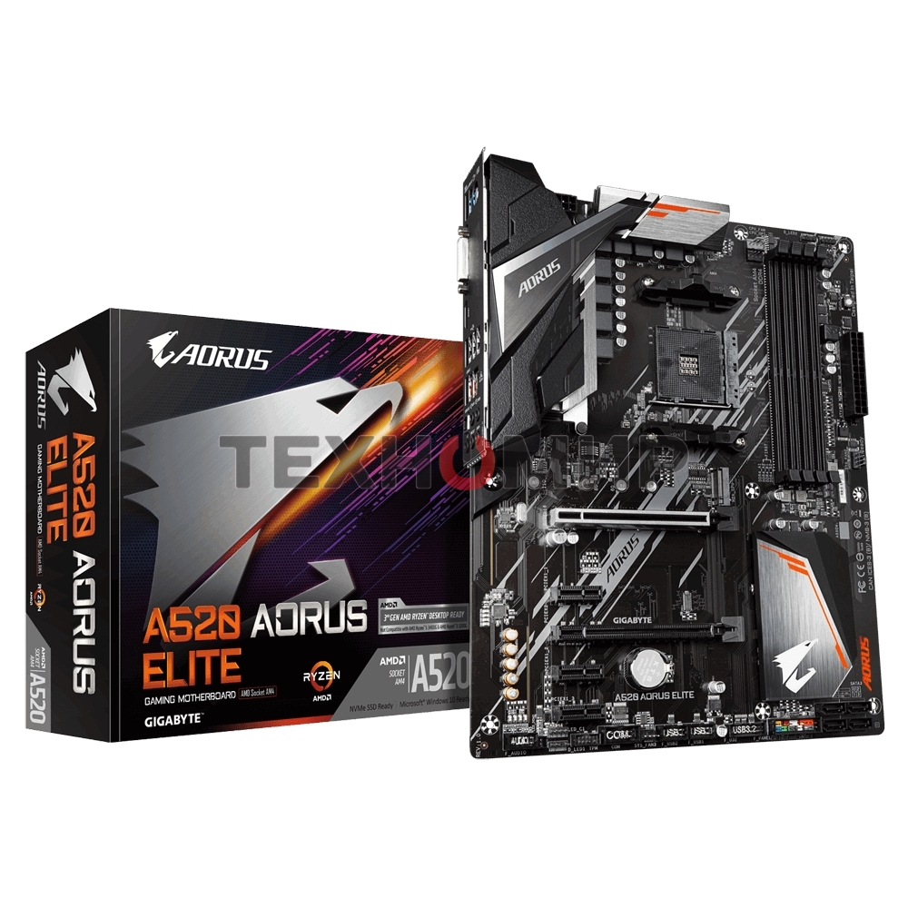 Материнская плата Gigabyte A520 AORUS ELITE, AM4, AMD A520, 4xDDR4, 4xSATA, 1xM.2, 1xPCI-E 3.0 x16, 1xHDMI, 1xDVI-D, 1x 1Gb LAN, 2xUSB 2.0, 4xUSB 3.2 Gen 1, 3x3.5 мм, 7.1, Micro-ATX