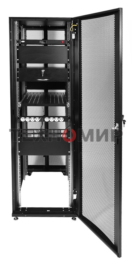 Шкаф серв. ПРОФ нап. 42U (600x1000) дверь перфорированная 2 шт., цвет черный, в сборе (ШТК-СП-42.6.10-44АА-9005) (1 коробка)