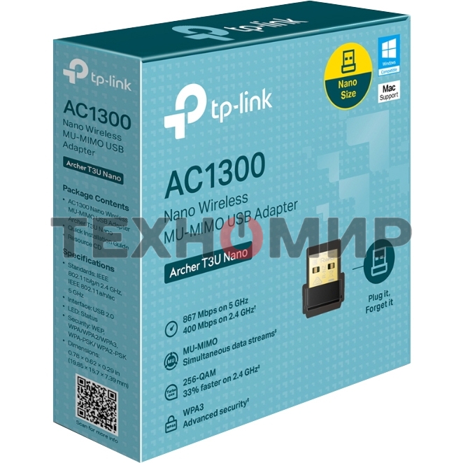 Ультракомпактный Wi-Fi USB-адаптер TP-Link Archer T3U Nano AC1300 с поддержкой MU-MIMO