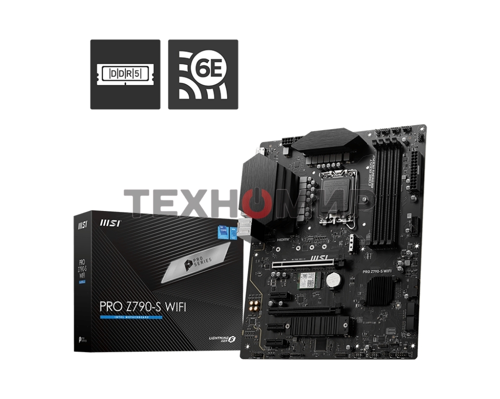 Материнская плата MSI PRO Z790-S WIFI, LGA 1700, ATX, 4xDDR5, 1xPCIe 5.0 x16, 4xM.2, 4xSATA, 1xHDMI, 1xDP, 2.5 Gigabit Ethernet, 7.1 аудио