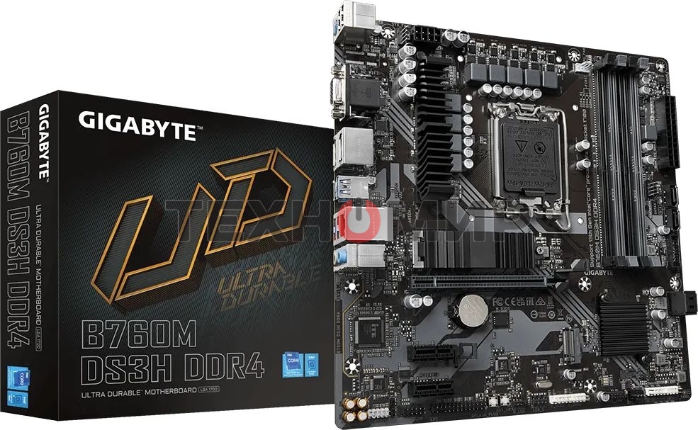 Материнская плата Gigabyte B760M DS3H DDR4, LGA 1700, Intel B760, 4xDDR4, 4xSATA, 2xM.2, 1xPCIe 4.0 x16, 2xPCIe x1, 1xHDMI, 1xDP, 1xVGA, 1x 2.5Gb LAN, 3xUSB-A 3.2 Gen 1, 1xUSB-C 3.2 Gen 2, 2xUSB-A 2.0, 3x3.5 мм, 7.1, mATX