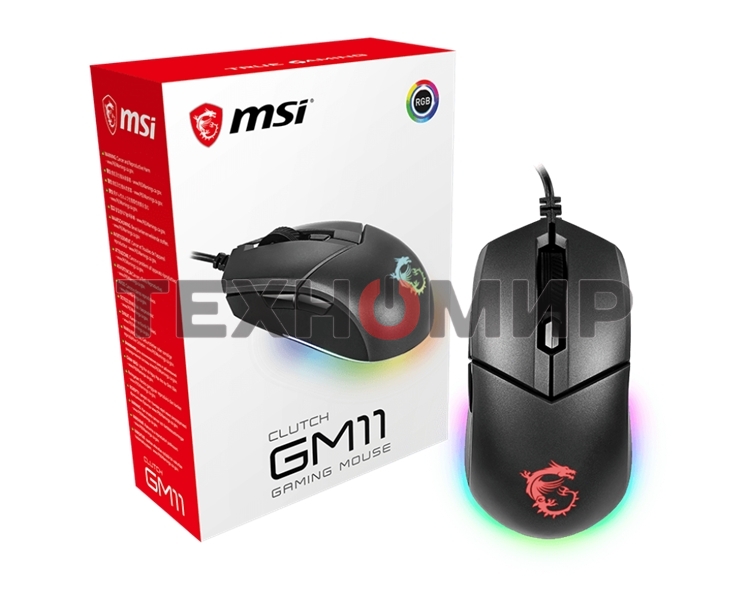 Мышь проводная MSI Clutch GM11 черный, 5000 dpi, USB, кнопки - 6