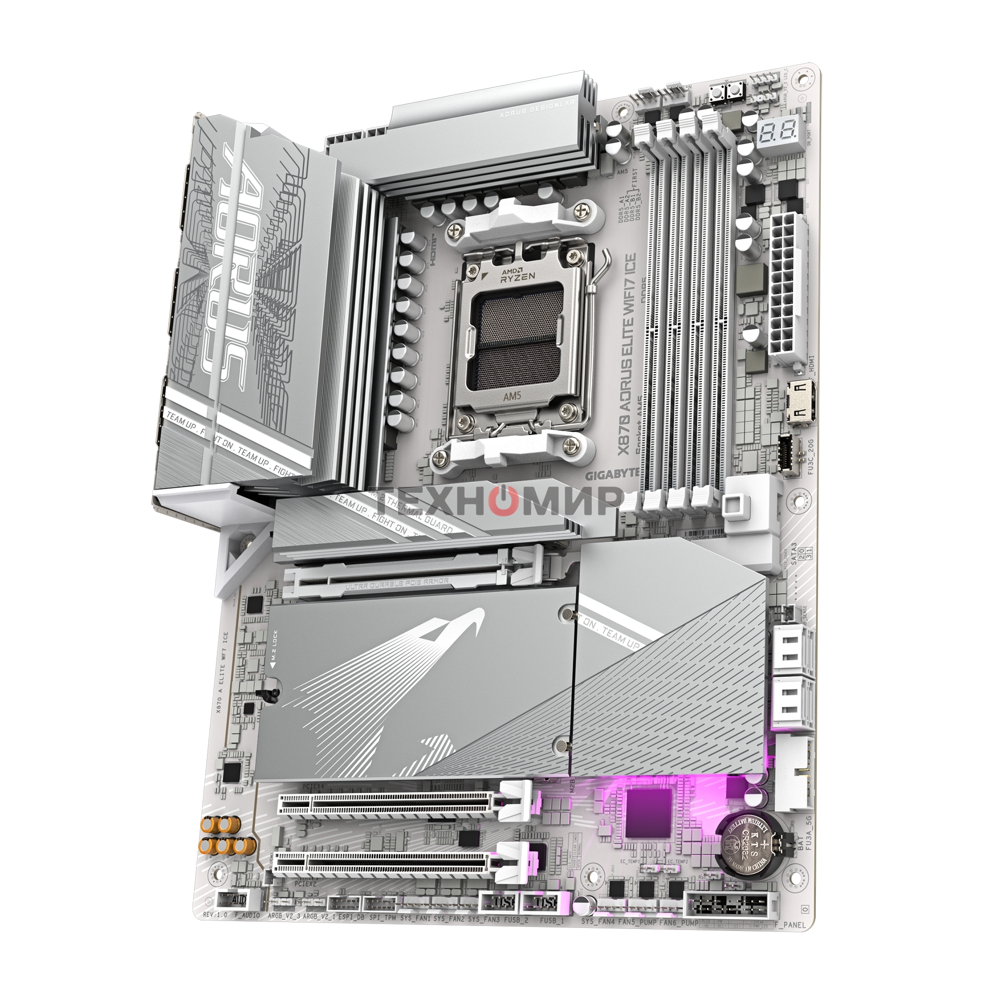 Материнская плата Gigabyte X870 AORUS ELITE WIFI7 ICE, AM5, AMD X870, 4xDDR5, 4xSATA, 4xM.2, 1xPCI-E 5.0 x16, 1xPCI-E 4.0 x4, 1xPCI-E 3.0 x2, 1xHDMI, 1x 2.5Gb LAN, 2xUSB-C 4.0, 2xUSB 3.2 Gen 2, 4xUSB 3.2 Gen 1, 4xUSB 2.0, 2x3.5 мм, 7.1, ATX