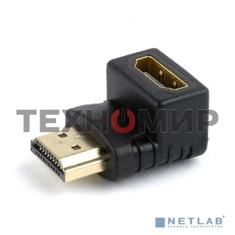 Переходник Cablexpert HDMI-HDMI 19F/19M, угловойсоединитель 90 градусов, золотые разъемы (A-HDMI90-FML)