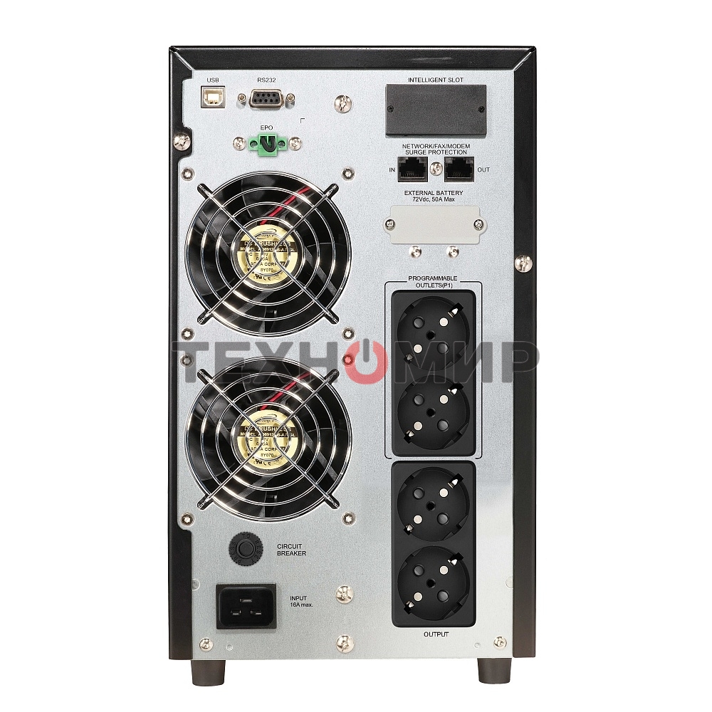 Источник бесперебойного питания CROWN On-Line CMUOA-350-3K EURO 3000VA/2700W, корпус металл, TOWER, АКБ 6*12V/9AH, PF-0.9, AVR 110-300V, порт RJ-11/45+USB/RS-232, EPO, розетки 4*EURO, входной кабель 2 м, вентилятор охлаждения, автомат, слот для SNMP, порт