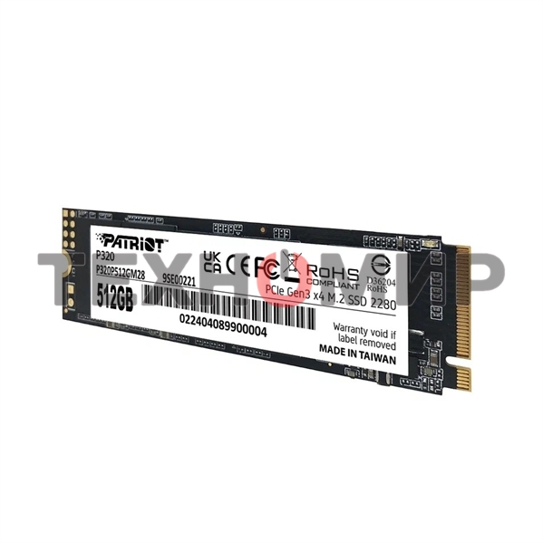 Накопитель SSD Patriot P320, 512Gb, PCIe 3.0 x4, M.2 2280, NVMe, R/W 3000/2200