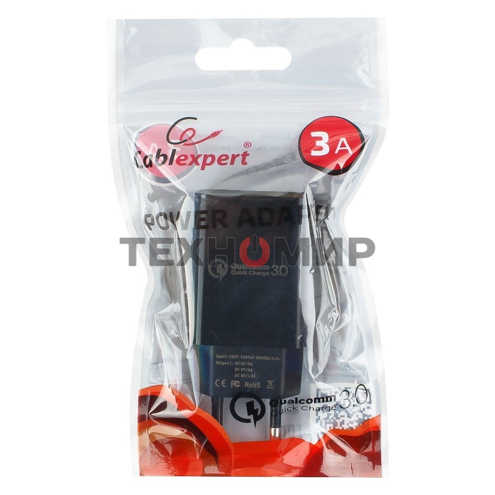 Сетевое зарядное устройство Cablexpert MP3A-PC-17, QC 3.0, 100/220V - 1 USB порт 5/9/12V, черный