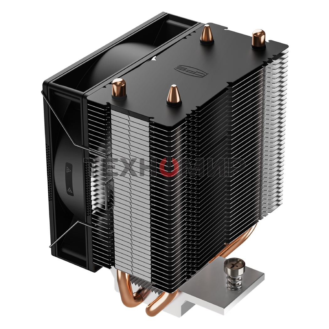 Кулер для процессора PCCooler R200 S115X/1200/1700/AM4/AM5 (TDP 110W, 90мм Non LED Fan, 2 тепловые трубки 6мм, 2200RPM, 28,3dBa)