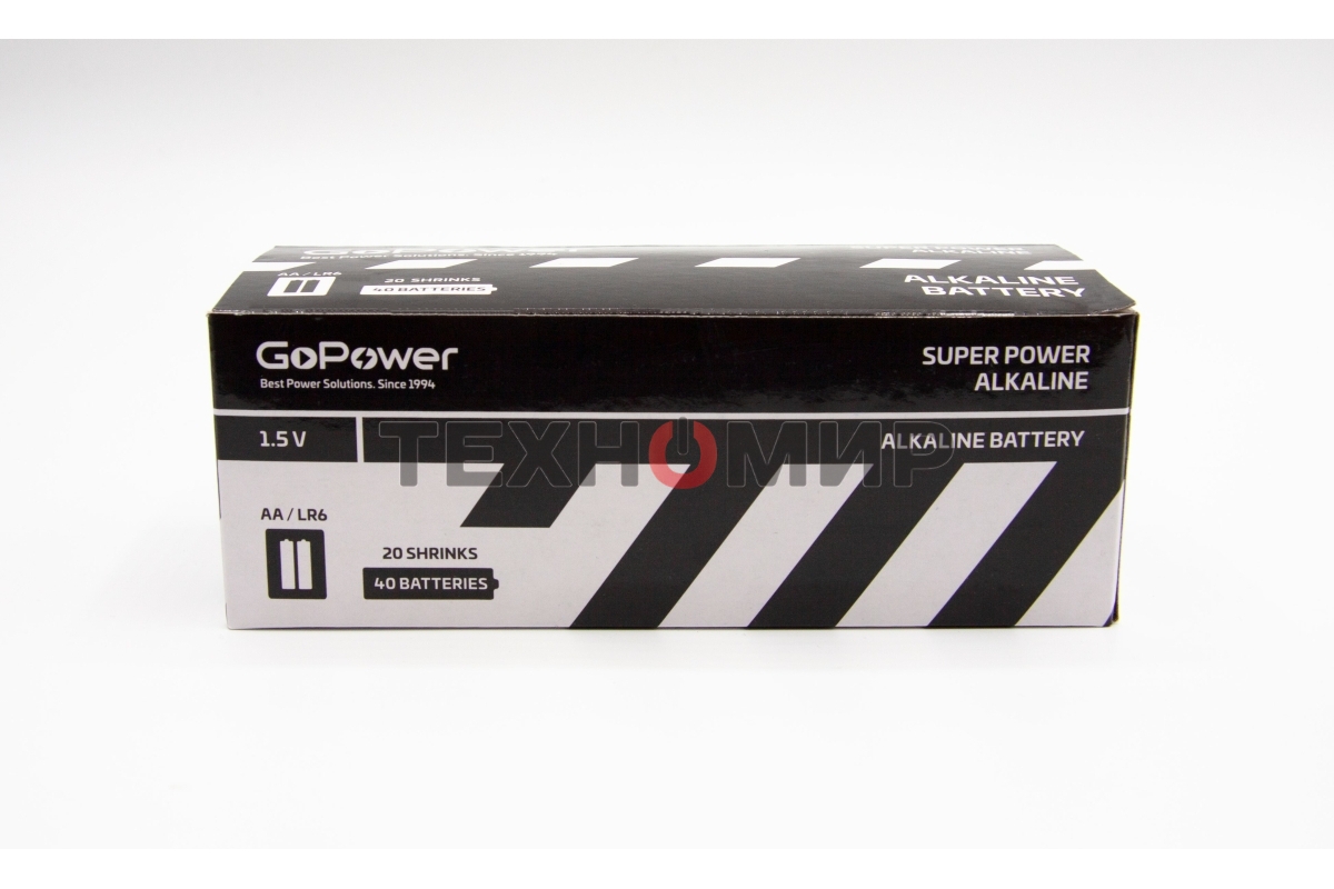 Батарейка GoPower LR6 AA Shrink 2 Alkaline 1.5V (2/40/800) коробка (40 шт.)