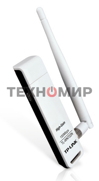 Адаптер TP-Link SOHO TL-WN722N 150Mbps High Gain Wireless N USB Adapter with Cradle, 1T1R, 2.4GHz, 802.11n/g/b, 1 detachable antenna
