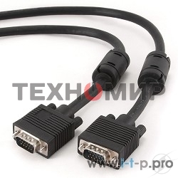 Кабель Gembird/Cablexpert VGA Premium, 15M/15M, 5.0м,черный,тройной экран, феррит.кольца