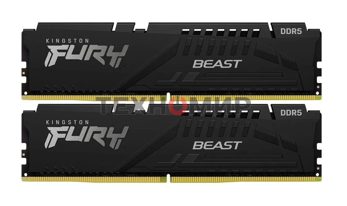 Оперативная память Kingston Fury Beast, DDR5, 32GB (2x16GB), 5600MHz, CL36, DIMM, с радиаторами, черный