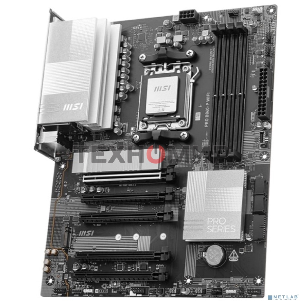 Материнская плата MSI PRO B840-P WIFI, Socket AM5, AMD B840, 4xDDR5, 4xSATA, 2xM.2, 1xPCI-E 4.0 x16, 1xPCI-E 3.0 x4, 3xPCI-E 3.0 x1, 1xHDMI, 1x 2.5Gb LAN, 4xUSB-A 2.0, 2xUSB-A 5Gbps, 1xUSB-C 5Gbps, 1xUSB-A 10Gbps, 1xUSB-C 10Gbps, 3x3.5 мм, 7.1, ATX