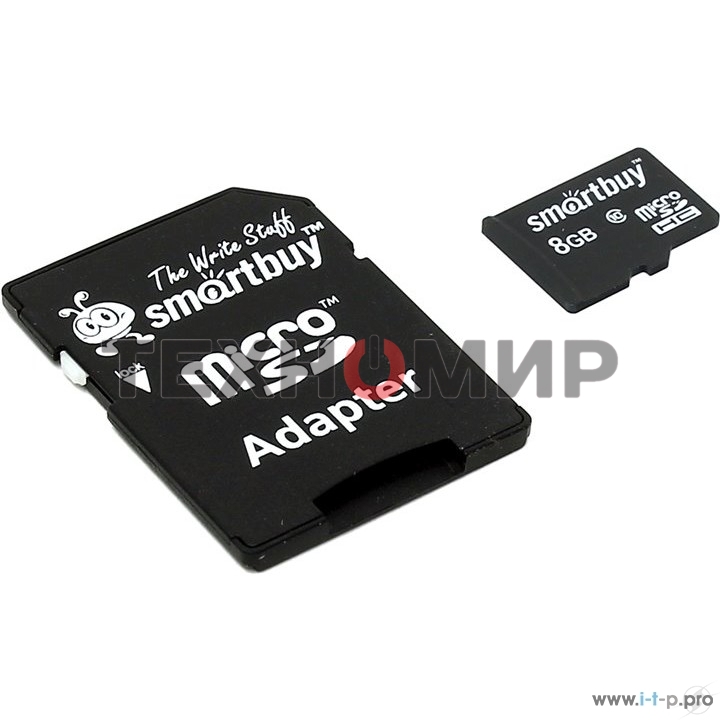 Флеш карта microSD 8Gb, Smartbuy microSDHC Class 10 (SD адаптер)