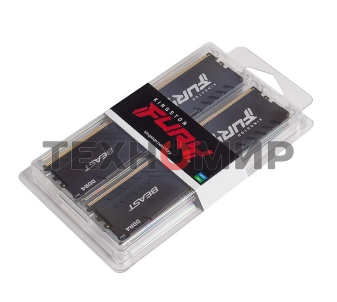 Оперативная память Kingston Fury Beast, DDR4, 64GB (2x32GB), 3600MHz, CL18, DIMM, с радиатором, черный