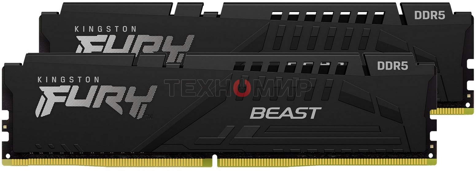 Оперативная память Kingston Fury Beast, DDR5, 64Gb (2x32GB), 5600MHz, CL36, DIMM, радиатор, черный