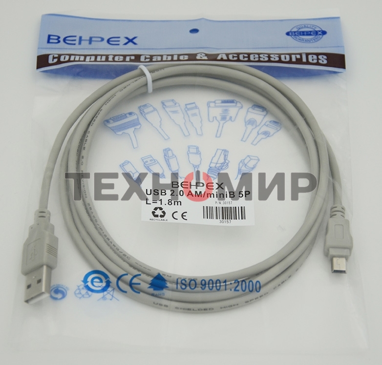 Кабель USB2.0 AM/miniBm 1.8м USB/miniUSB 1.8m, серый