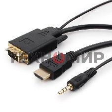 Кабель HDMI->VGA Cablexpert A-HDMI-VGA-03-5M, 19M/15M + 3.5Jack, медь, позол.разъемы, 5м, черный, пакет