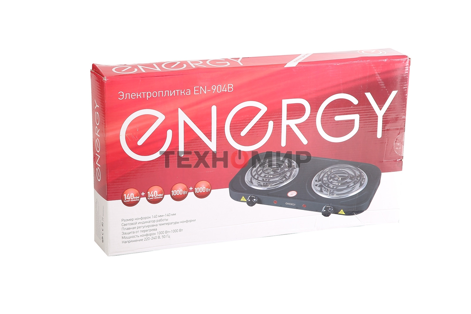 Плита настольная электрическая Energy EN-904В чёрный, 2 кВт, ТЭН, конфорки - 2, нержавеющая сталь, поворотные переключатели