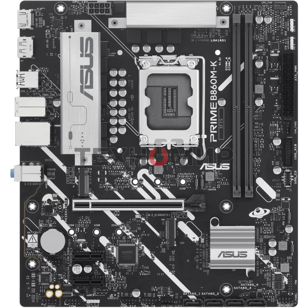 Материнская плата ASUS PRIME B860M-K, LGA 1851, Intel B860, 2xDDR5, 4xSATA, 2xM.2, 1xPCIe 4.0 x16, 2xPCIe 4.0 x1, 1xHDMI, 1xDP, 1x 2.5Gb LAN, 1xUSB-A 10Gbps, 3xUSB-A 5Gbps, 3xUSB-A 2.0, 3x3.5 мм, 7.1, mATX