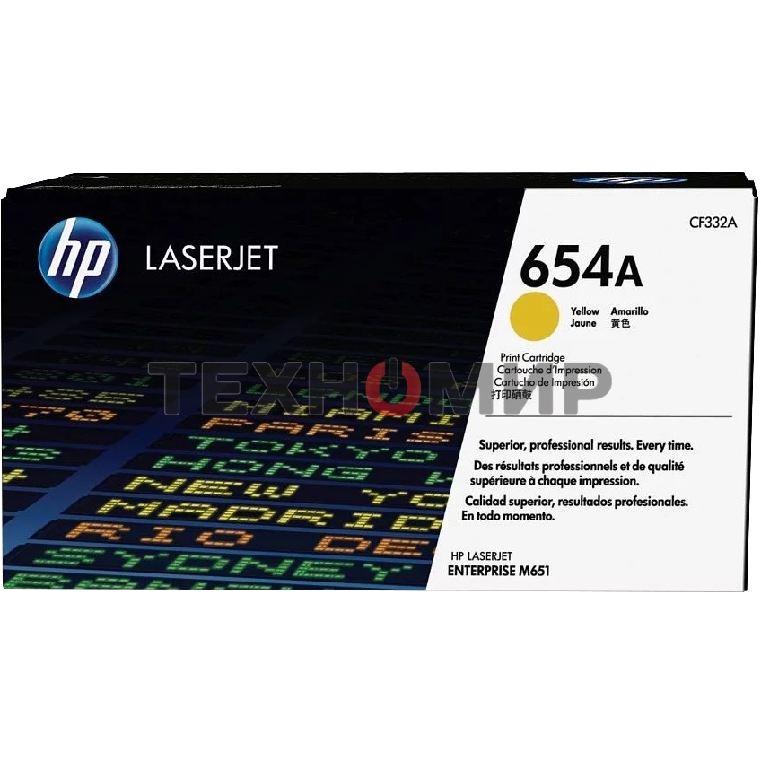 Тонер Картридж HP 654A CF332A желтый для HP CLJ Ent M651n/M651dn/M651xh/M680dn/M680f (15000 стр.)