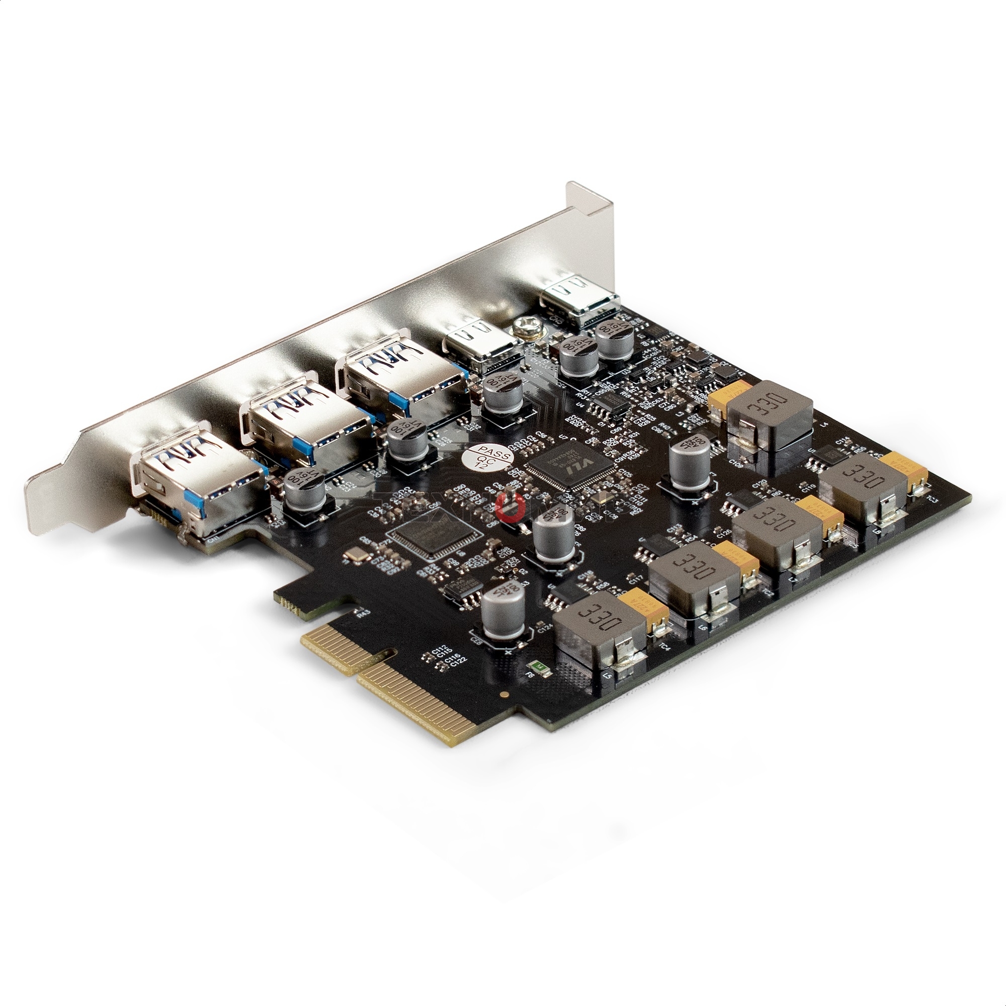 Контроллер ExeGate EXE-313-3A2C (PCI-E x4 v3.0, USB3.2 Gen2 3xType-A + 2xType-C ext., SuperSpeed+ скорость до 10 Gbит/с, разъем доп.питания, ASMedia Chipset ASM3142)