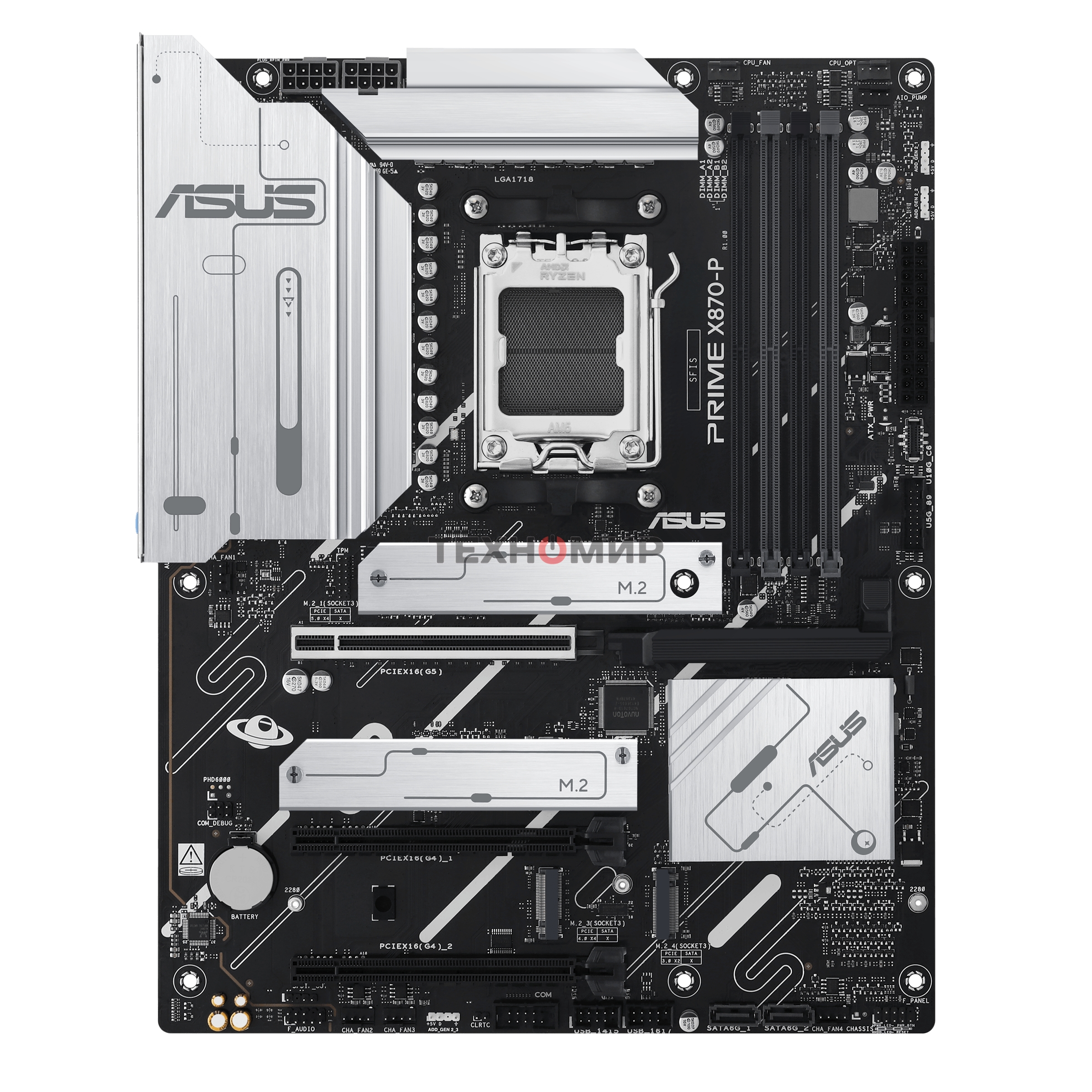 Материнская плата ASUS PRIME X870-P, AM5, AMD X870, 4xDDR5, 2xSATA, 4xM.2, 1xPCI-E 5.0 x16, 1xPCI-E 4.0 x16, 1xPCI-E x1, 1xHDMI, 2xUSB Type-C, 1x2.5Gb LAN, 4xUSB-A 3.2 Gen 1, 1xUSB 3.2 Gen 2, 3x3.5 мм, 7.1, ATX