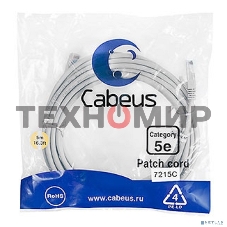 Патч-корд Cabeus PC-UTP-RJ45-Cat.5e-5m U/UTP, cat.5е, 2xRJ45/8p8c, неэкранированный, серый, PVC, 5м