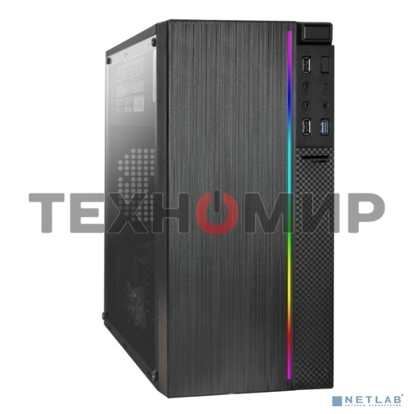 Компьютерный корпус Minitower ExeGate mEVO-9301-EVO800 (mATX, БП EVO800RGb с вент. 12см, с окном, 2хUSB+1хUSB 3.0, HD аудио, черный, с RGb подсветкой)