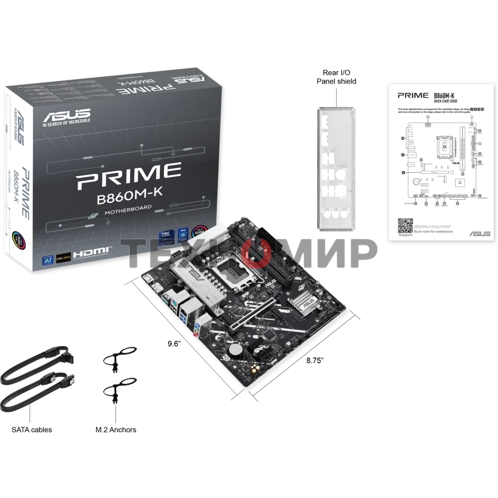 Материнская плата ASUS PRIME B860M-K, LGA 1851, Intel B860, 2xDDR5, 4xSATA, 2xM.2, 1xPCIe 4.0 x16, 2xPCIe 4.0 x1, 1xHDMI, 1xDP, 1x 2.5Gb LAN, 1xUSB-A 10Gbps, 3xUSB-A 5Gbps, 3xUSB-A 2.0, 3x3.5 мм, 7.1, mATX