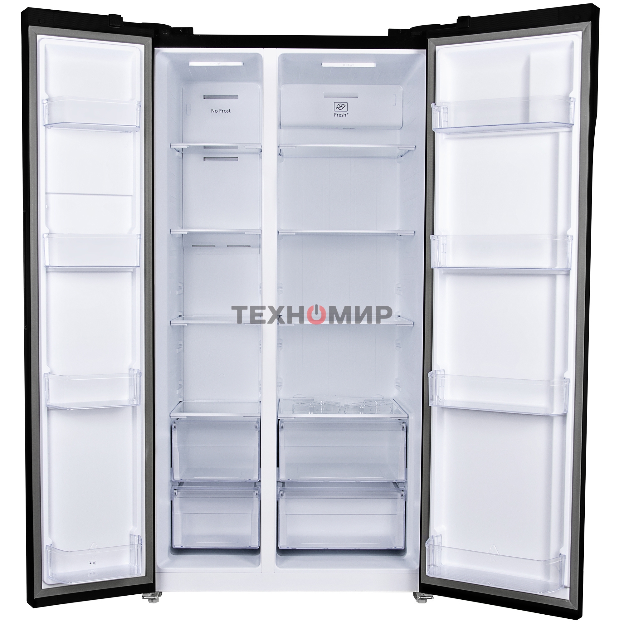 Холодильник Hyundai CS6503FV черное стекло двухкамерный инвертер 407/205л морозилка сбоку