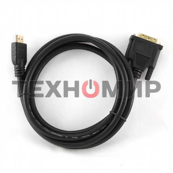 Кабель HDMI-DVI Cablexpert CC-HDMI-DVI-6, 19M/19M, single link, медь, позол.разъемы, экран, 1.8м, черный, пакет