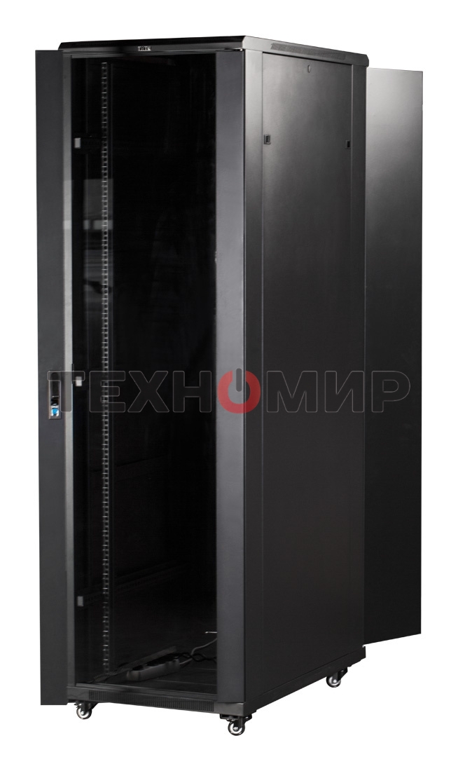 Шкаф коммутационный Lanmaster (TWT-CBB-22U-6X6-G1) напольный 22U 600x600 мм пер. дв. стекл задн. дв. спл. стал. лист 2-хст. 2 бок.пан. 800 кг черный IP20