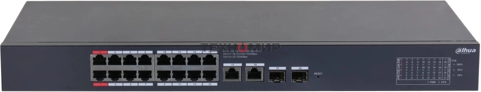 Коммутатор Dahua DH-CS4220-16GT-190 16x100 Мбит/с 2x1 Гбит/с 2xКомбо(1000BASE-T/SFP) управляемый